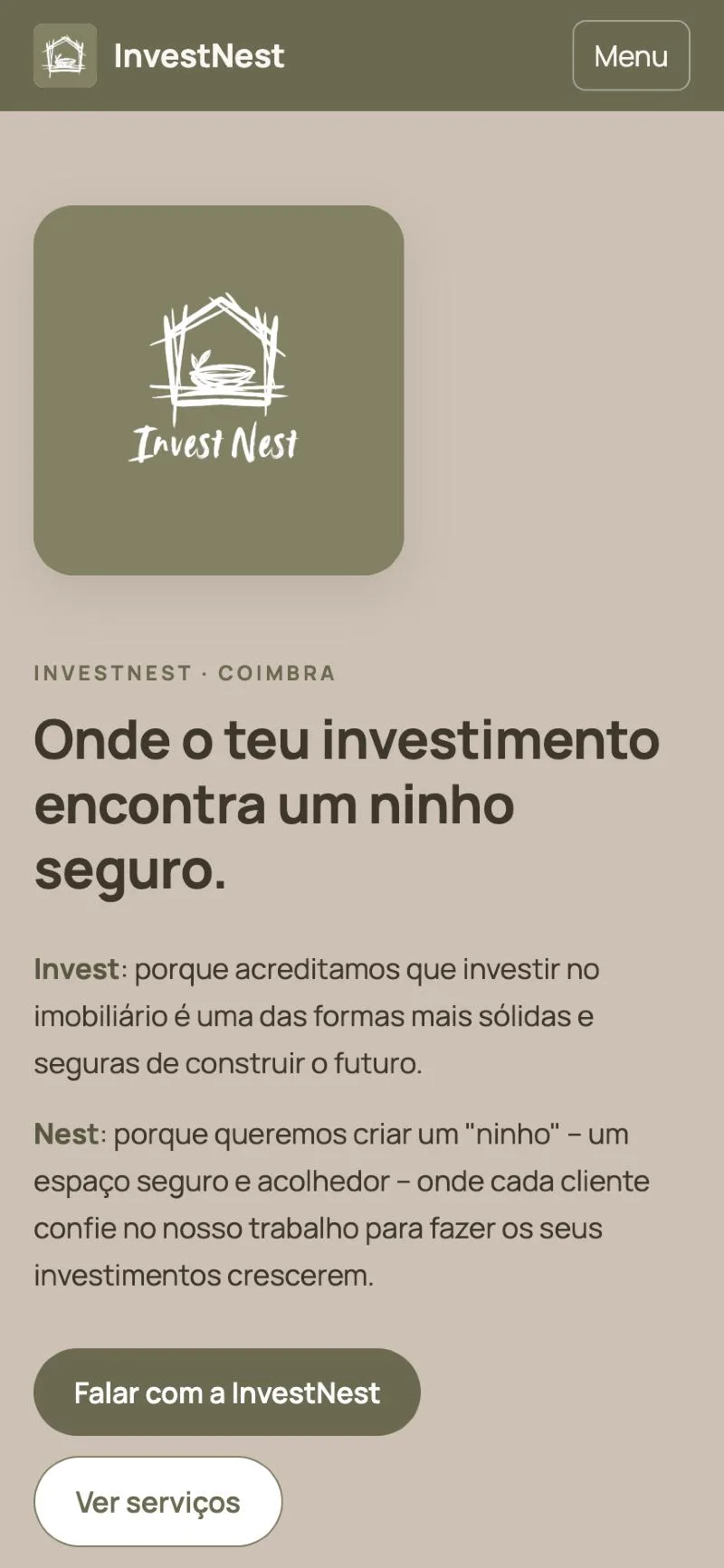 Site InvestNest visto num telemóvel